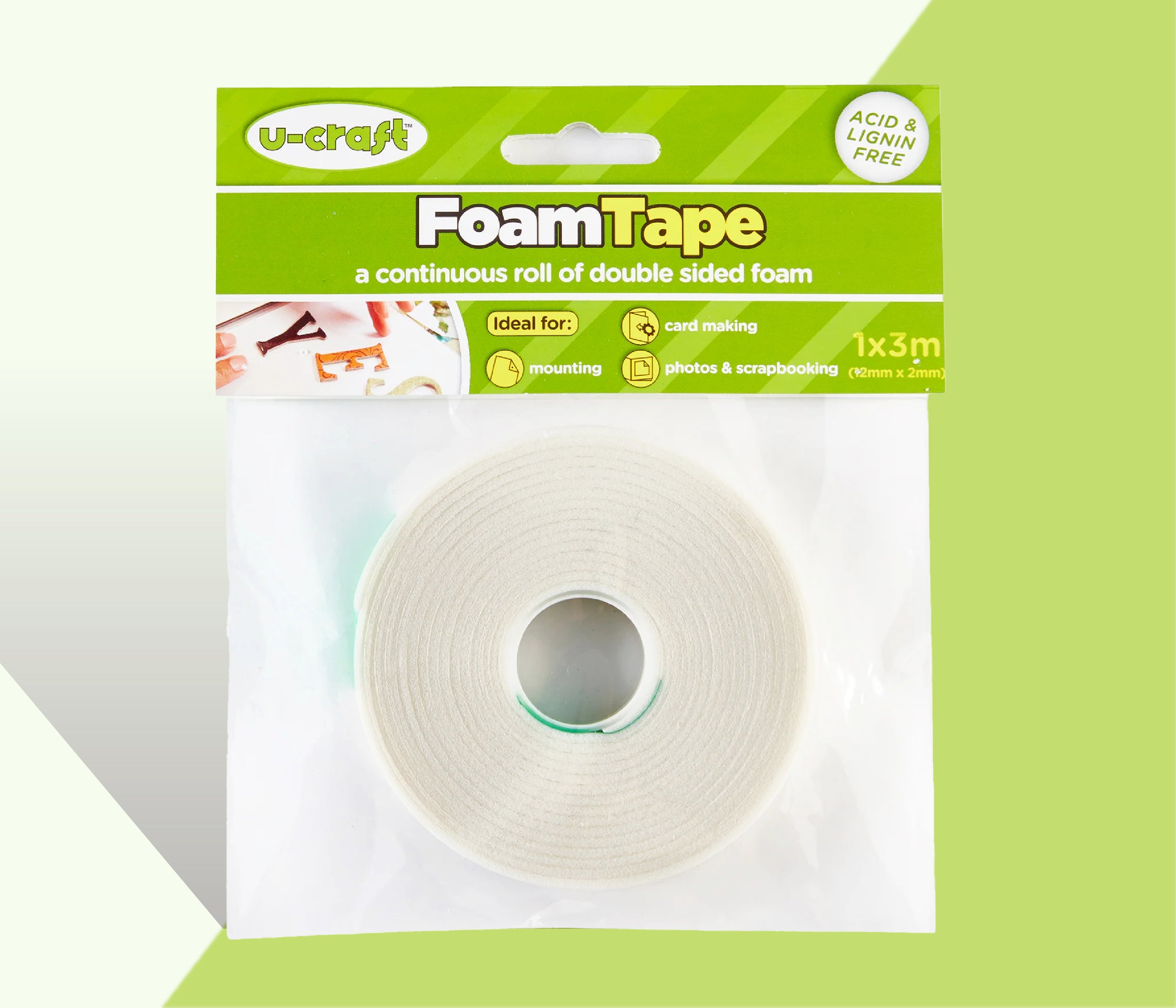 U-Craft 3 Metre Foam Tape Roll - 12mm x 2mm thick