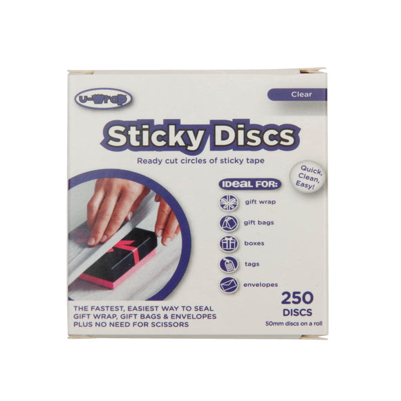 U-Wrap - Clear Extra Large 50mm Sticky Discs - 250 Disc Pack