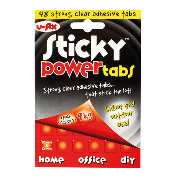 U-Fix Sticky Power Tabs - 48 x strong adhesive tabs 12mm x 12mm - Use instead of nails and screws