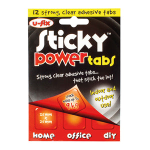 U-Fix Sticky Power Tabs - 12 x  strong adhesive tabs 25mm x 25mm- Use instead of nails and screws